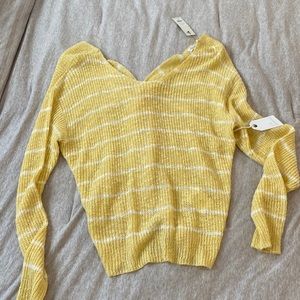 NWT Francesca’s Striped Off the Shoulder Twist Back Sweater